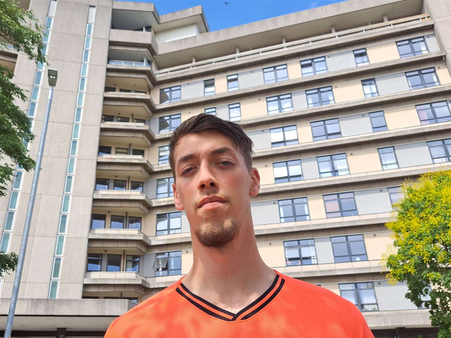 Trey Walker outside The Panorama in Ashford, one of the town’s biggest buildings