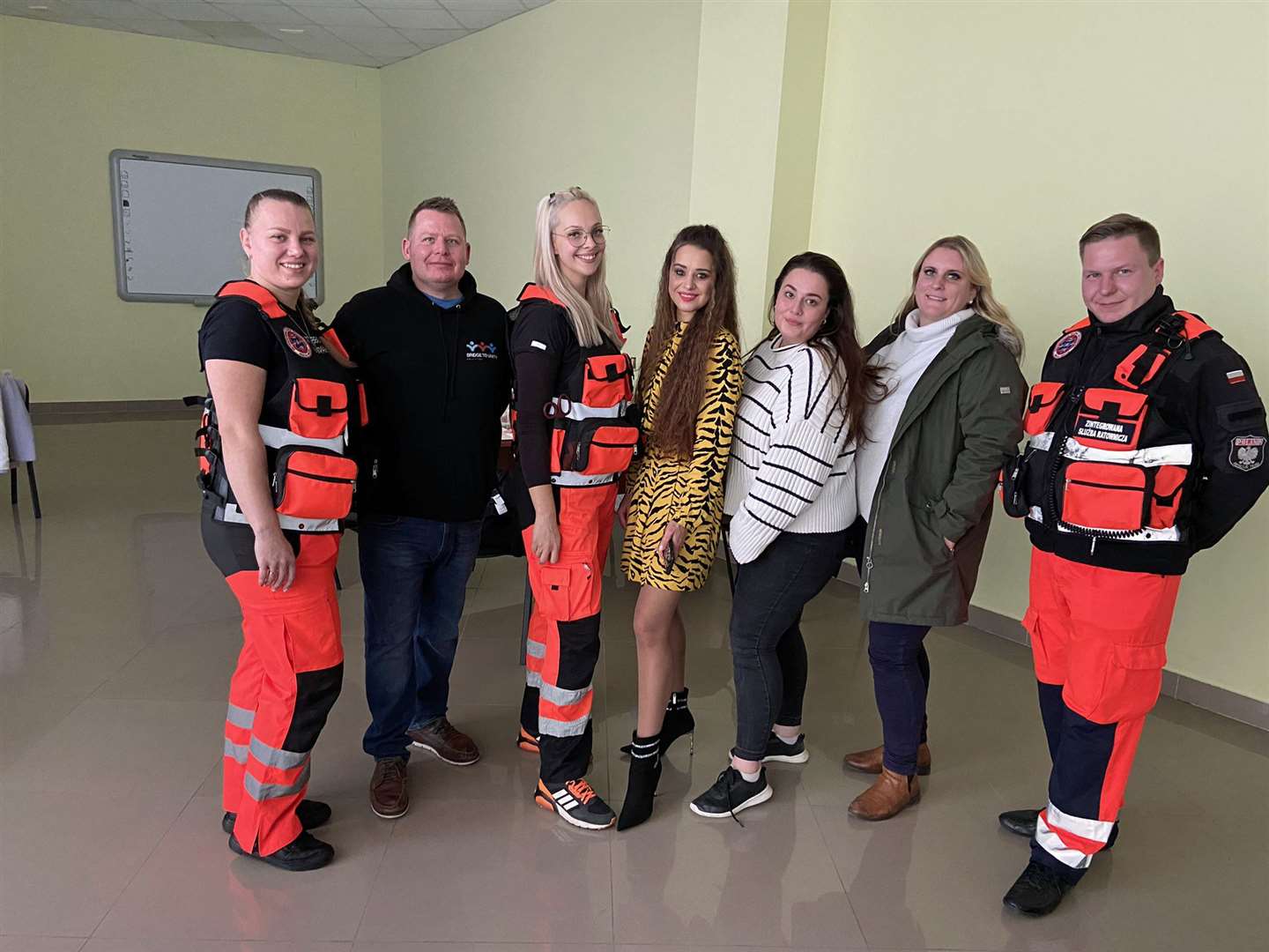 ZSR volunteer Maria, Matt Simmons, ZSR volunteer Kamila, Ukrainian singer Slavia, Liberty Rose, Hannah Jarvis and ZSR volunteer Grzesiek (Bridge To Unity/PA)