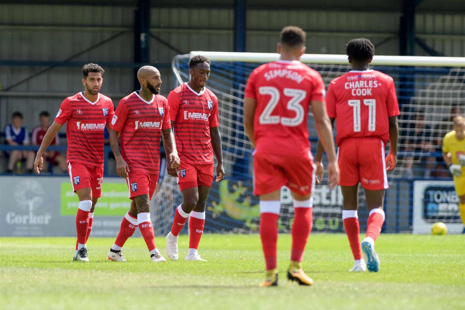 Brandon Hanlan takes the plaudits after a goal. Tonbridge Angels v Gillingham pre-season action Picture: Andy Payton (3063172)