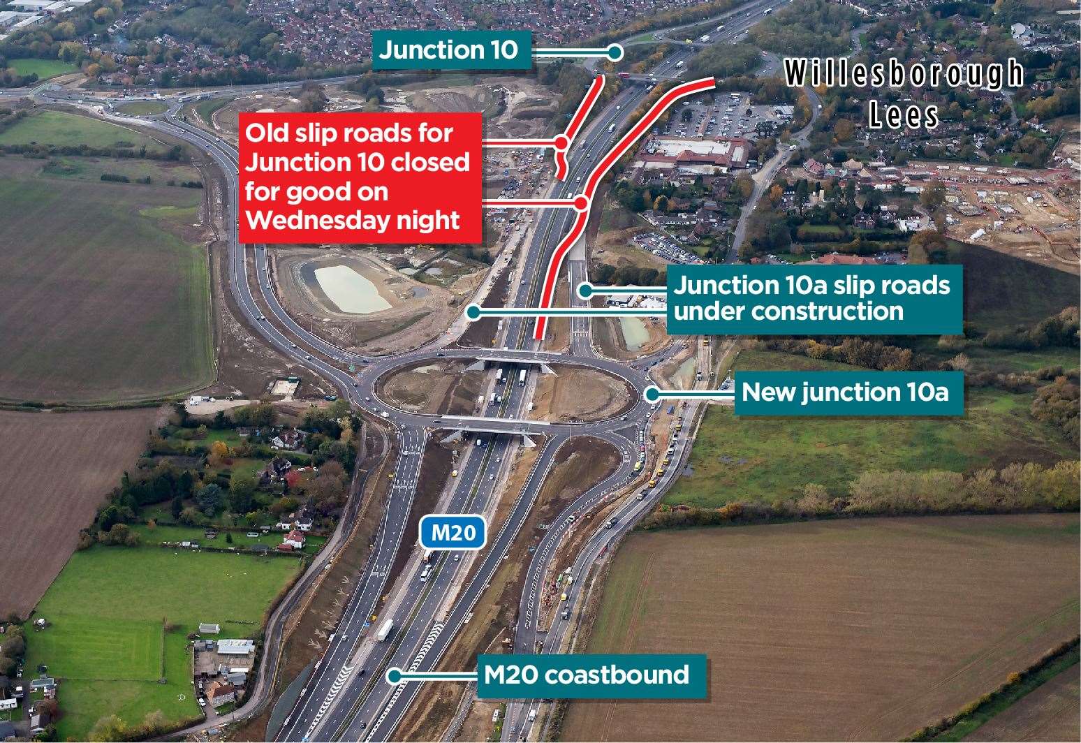 The coastbound on-slip and London-bound off-slip at Junction 10 closed on Wednesday night