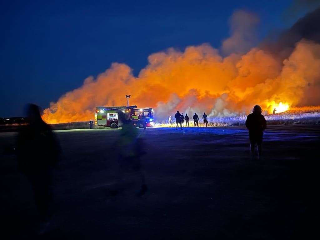 The fire at Barton's Point Coastal Park at its height in Sheerness in July. Picture: Karon Bell