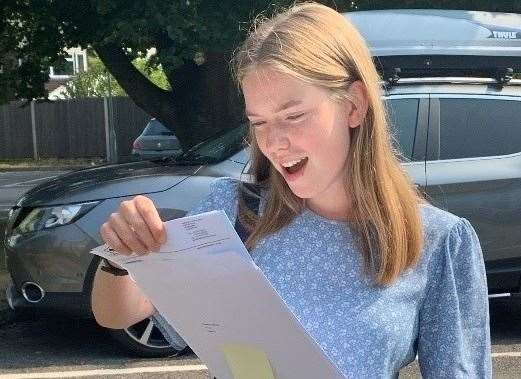 Rebecca Scholefield collecting her results at Highsted Grammar School