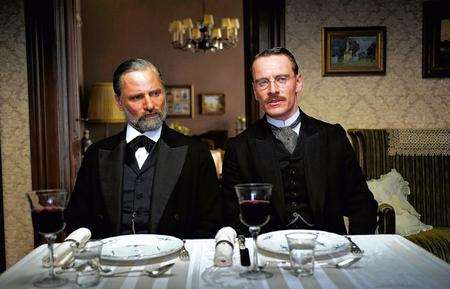 Viggo Mortensen as Sigmund Freud and Michael Fassbender as Carl Jung. Picture: PA Photo/Lionsgate