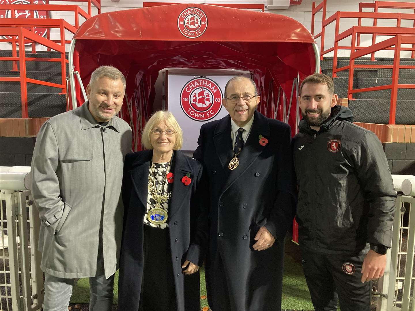 Gillingham Women's chairman Kevin Hake, Mayor of Medway Cllr Jan Aldous with husband and consort Mr Tony Aldous and team manager Josh Oatham