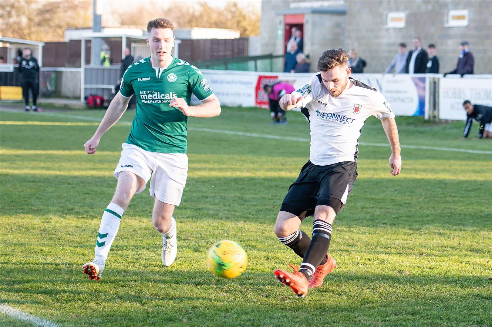 Former Gillingham midfielder Ashley Miller in action for Faversham last weekend Picture: Alan Langley