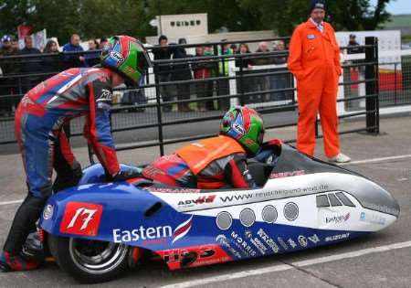 Tim Reeves and Patrick Farrance during TT practice laps