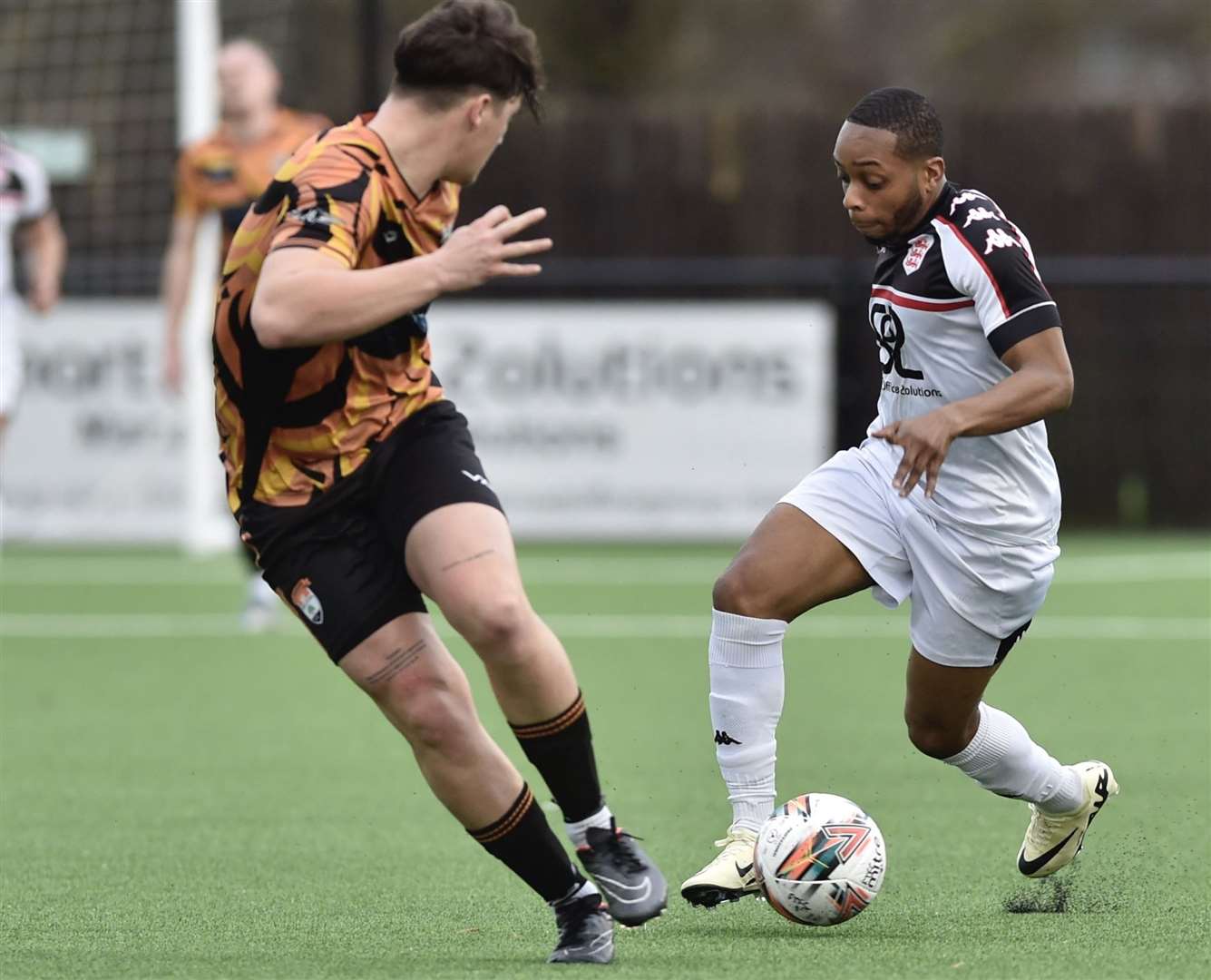 Kieron Campbell on the ball for Faversham in last Saturday’s 3-2 loss to Lordswood. Picture: Ian Scammell