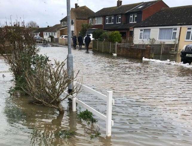 Flooding in Romney Way, Hythe. Picture: Marlon Harman