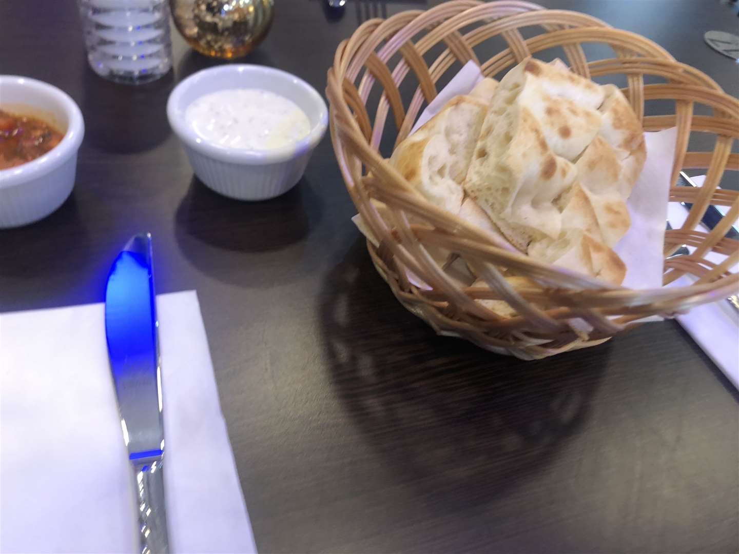 My freshly baked bread to go with me meal and Chilli and Garlic sauce at the Kaniklar restaurant