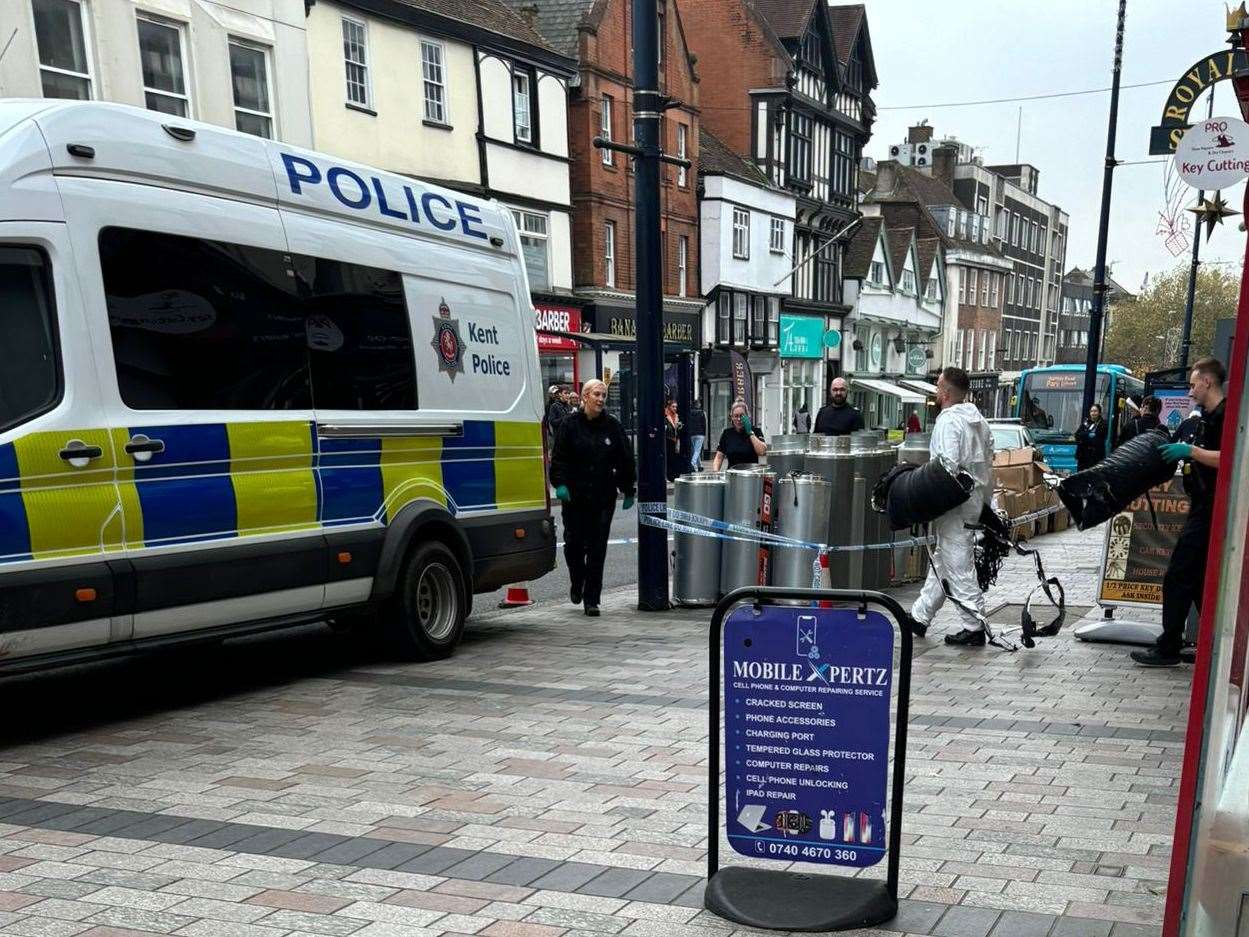 Police were spotted at a suspected cannabis farm in Maidstone High Street on Tuesday morning