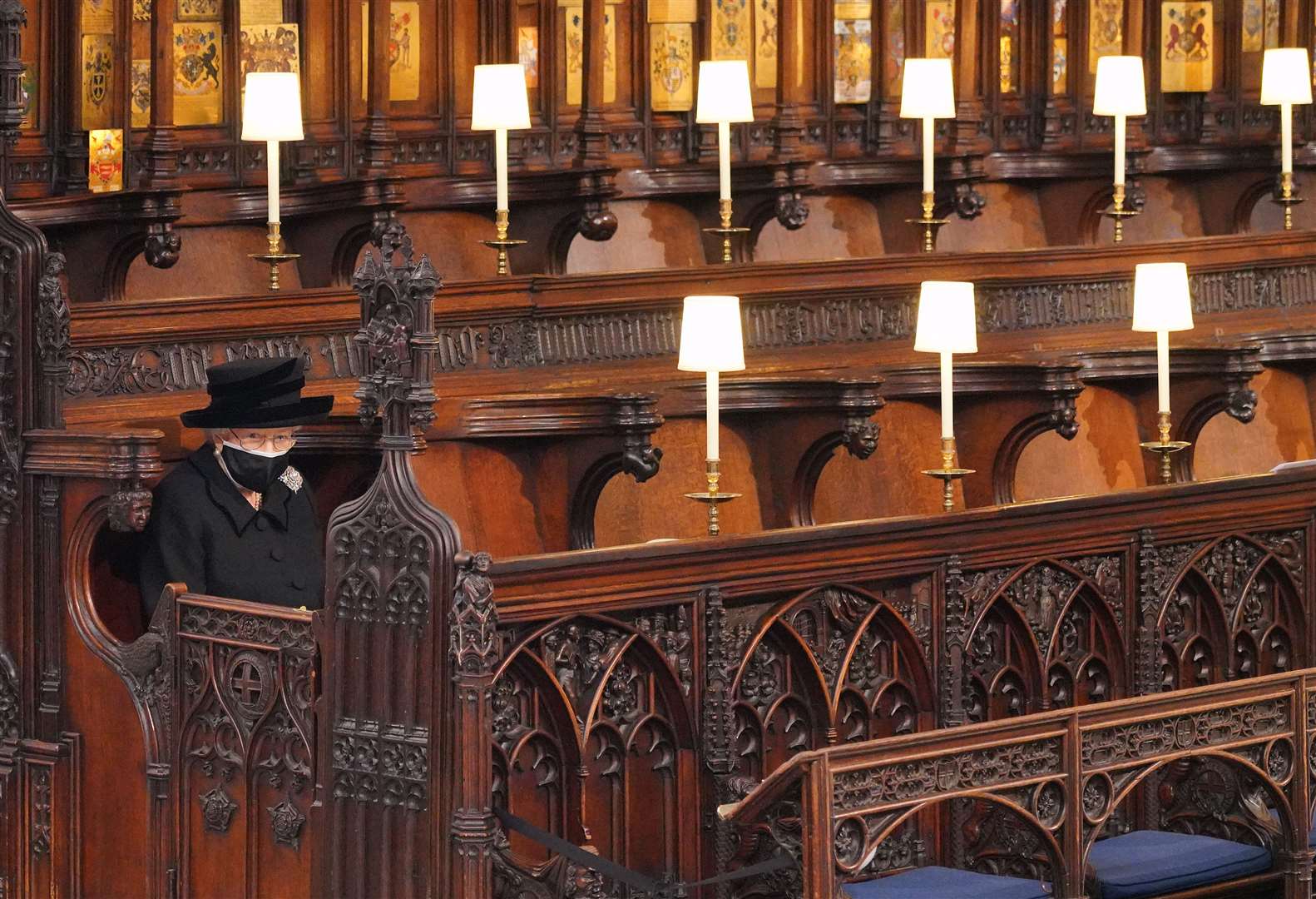 The Queen sits alone at Philip’s funeral (Jonathan Brady/PA)