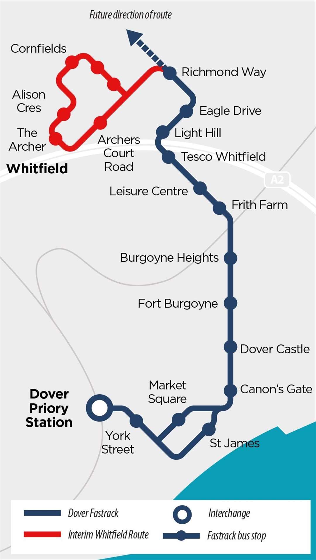 Map showing where the Dover Fastrack route is set to run