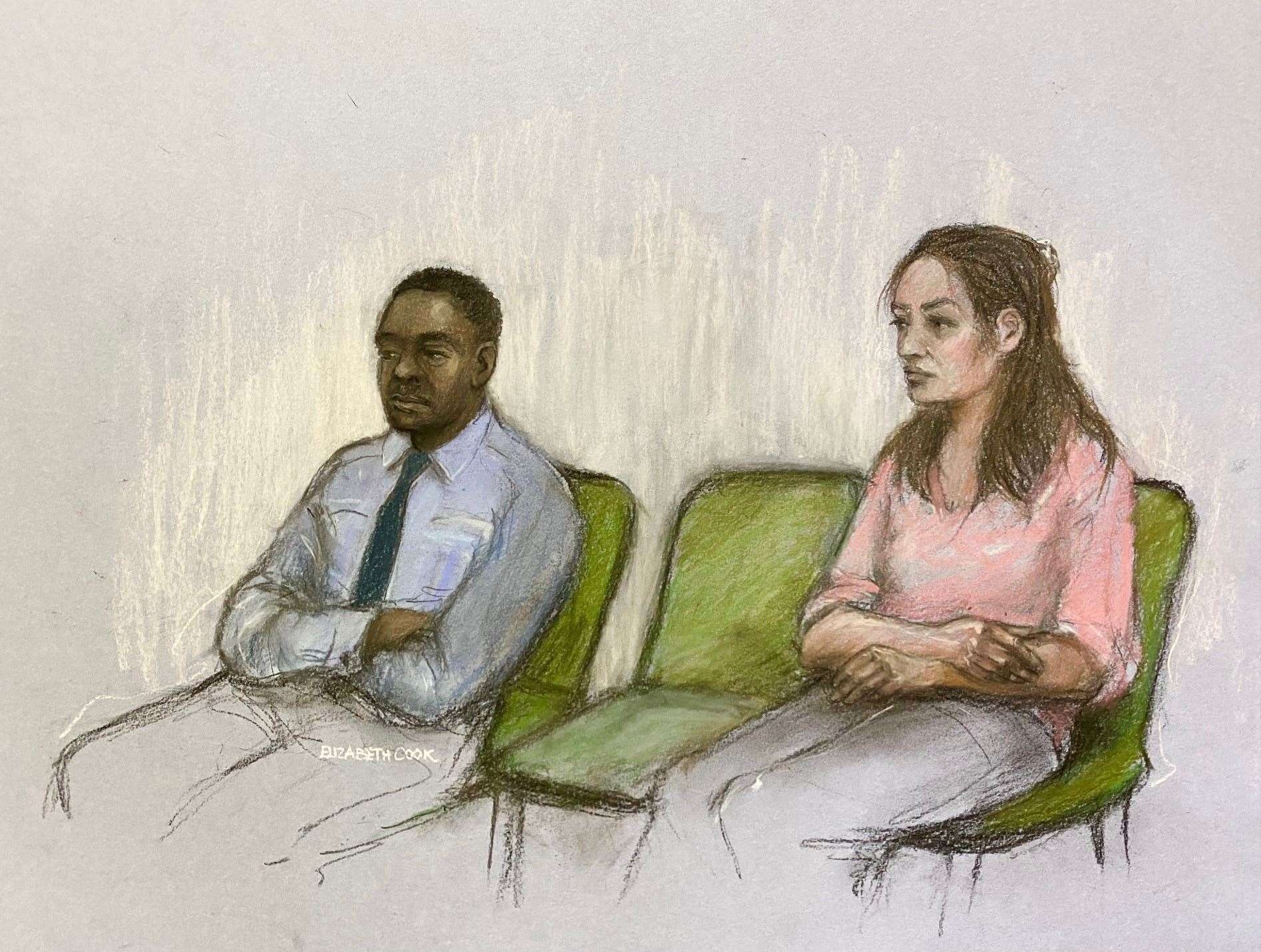 A court artist sketch of Constance Marten and Mark Gordon at the Old Bailey, London (Elizabeth Cook/PA)