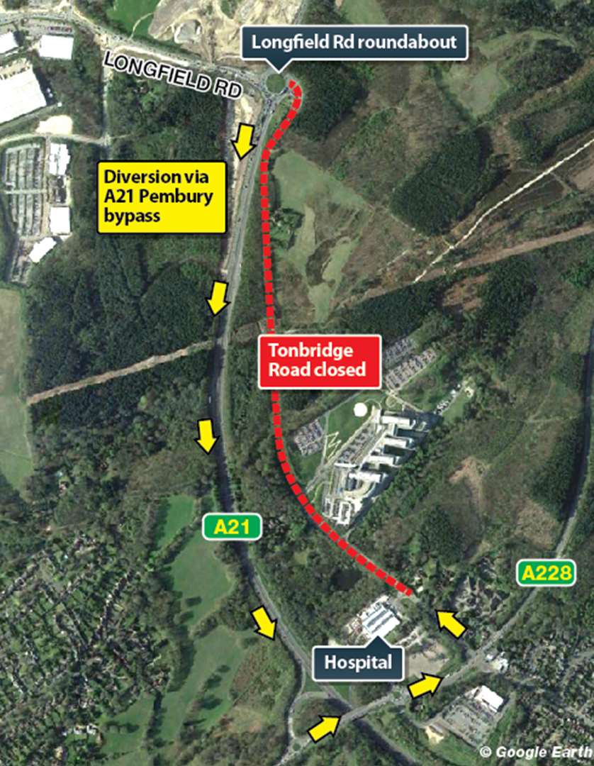 Tonbridge Road closed near Tunbridge Wells Hospital due to