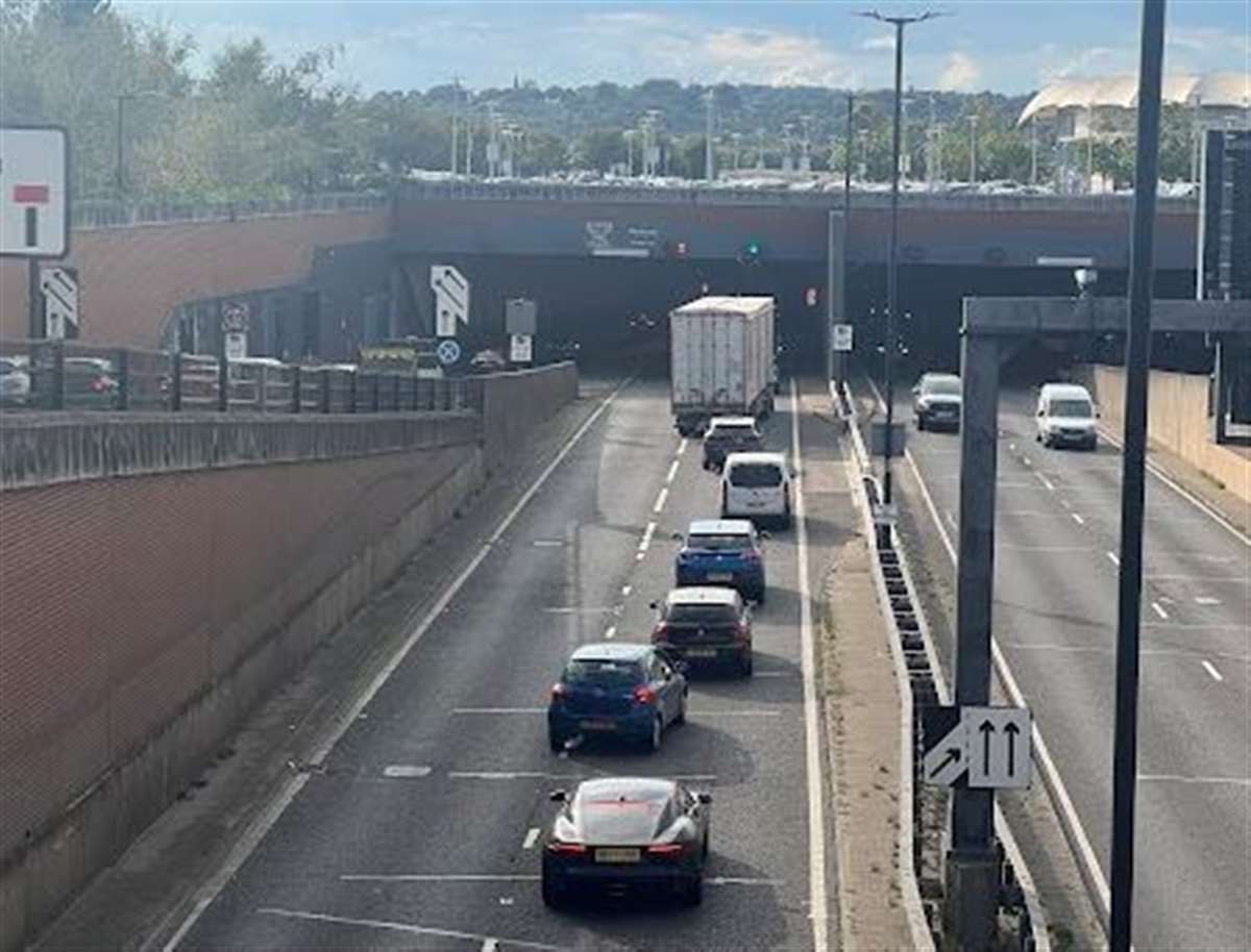 Medway Tunnel between Chatham Dockside and Medway City Estate sees