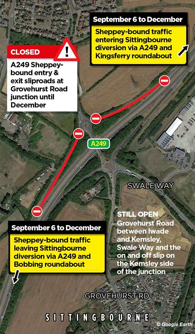 Sheppey bound Grovehurst roundabout slip road off A249 at Kemsley