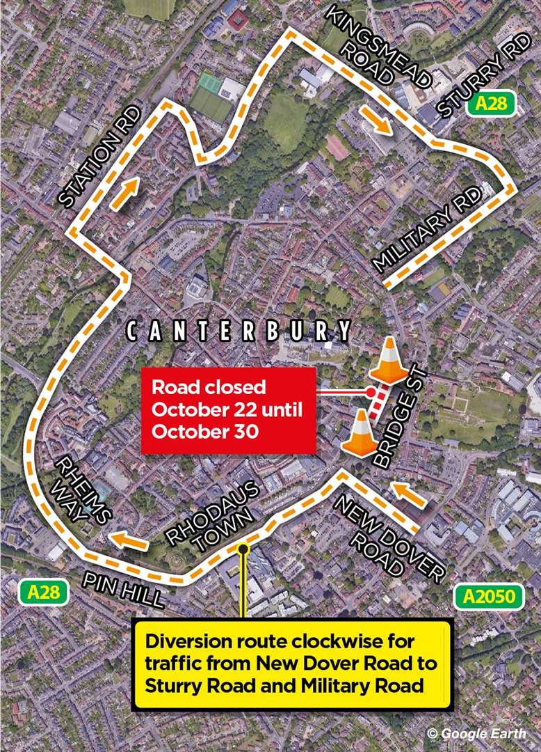 One way diversion in Lower Bridge Street Canterbury to cause