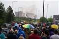 Former power station’s cooling towers demolished in controlled explosion