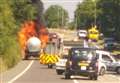 Tractor blaze halts traffic