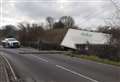 Lorry crashes off road and brings down telegraph pole