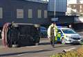 Car on side after town centre crash 