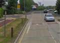 Cement lorry and car in crash at roundabout