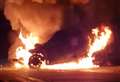 Car explodes after being 'torched' outside homes