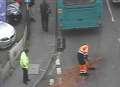 Road blocked by broken down bus 