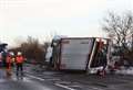 Jack-knifed lorry blocks road