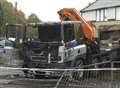 Ram-raid lorry bursts into flames