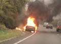 Car destroyed in roadside fire