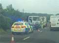 Lorry blocks road