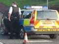 Slip road closed after lorry overturns