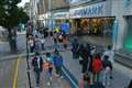 Shoppers queue up as England’s high streets and retail parks welcome them back