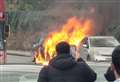 Car engulfed by flames in high street