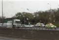 Motorway blocked as lorry and car collide