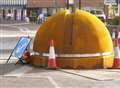 Bolt sculpture unlocks town's 'shared space' scheme