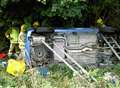 Chaos as car overturns and water pipe bursts