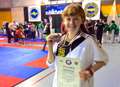 Schoolgirls bag Taekwondo medals