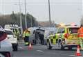 Overturned van causes motorway delays