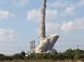 Chimney demolished in massive explosion