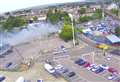 Drone footage captures building site blaze