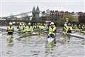 Rowers stage protest in hard hats over lack of work on Hammersmith Bridge