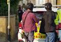 Armed police in quiet street