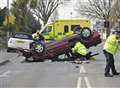 Elderly man is lucky to be alive after his Ford Escort overturned in Sholden