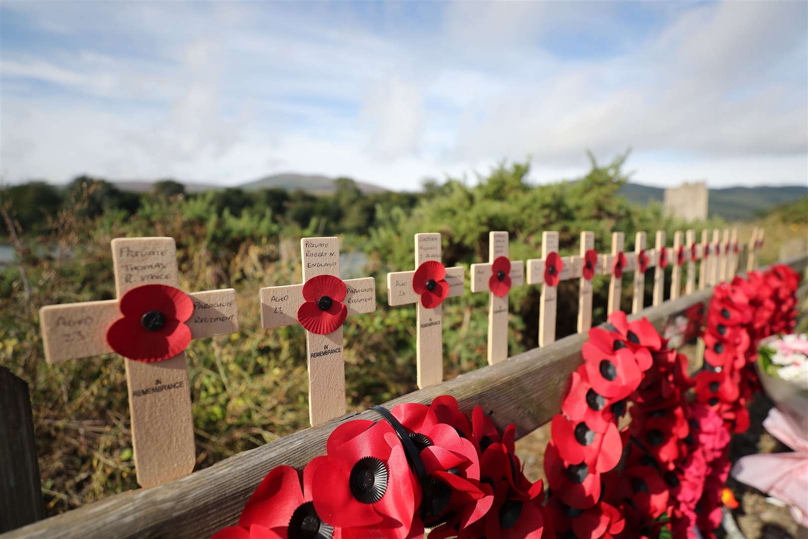 Commemorative crosses placed at Narrow Water close to Warrenpoint in Co Down (Niall Carson/PA)