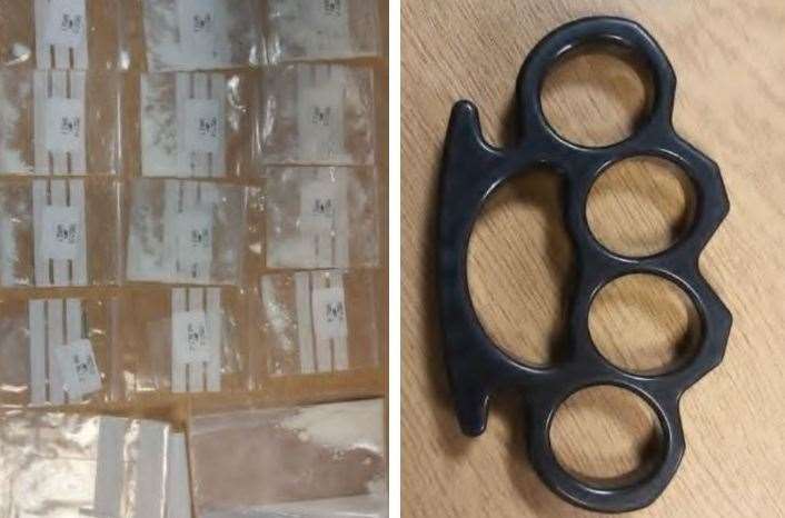 Twenty bags of cocaine and an knuckle duster were found in the car. Picture: Kent Police