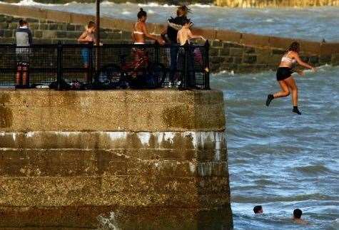 Youngsters were pictured tombstoning at Dover seafront