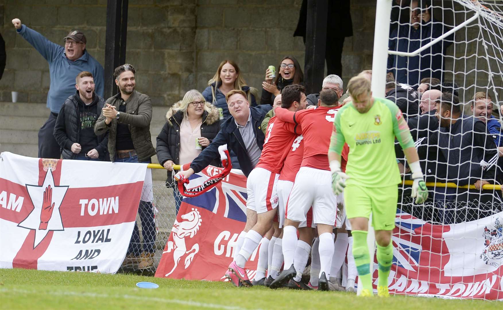 Chatham players celebrate scoring during their FA Cup win at higher-league Folkestone last season. Picture: Barry Goodwin (49684245)