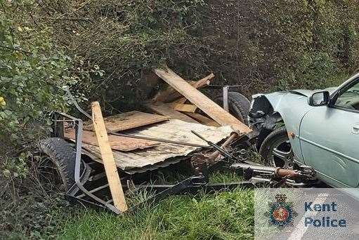 The aftermath of the crash in Biddenden yesterday. Photo: Kent Police